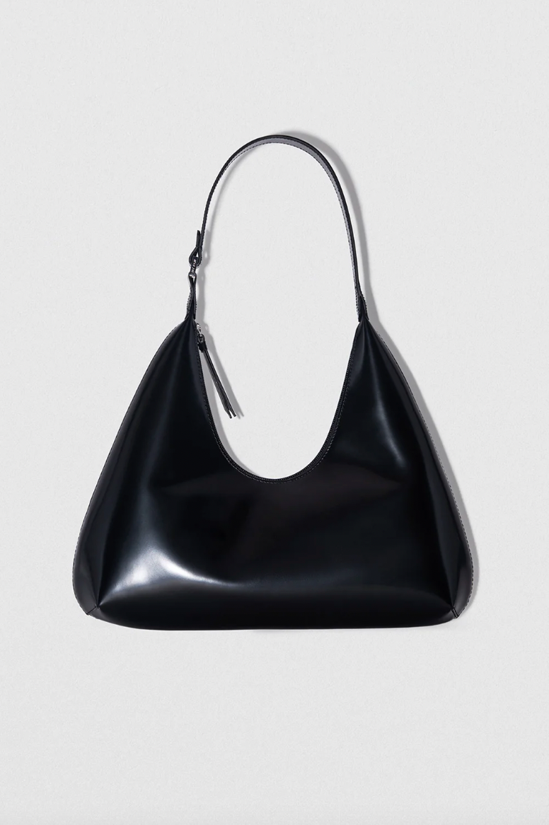 BY FAR Amber Black Semi Patent Leather Handbag The Haute Online